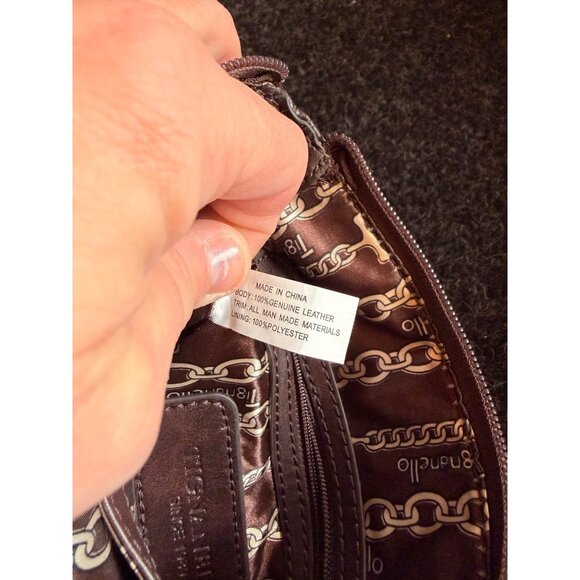 Burgundy & Red Tignanello Crossbody Purse Genuine Leather Trim 9"x8" - Picture 6 of 10